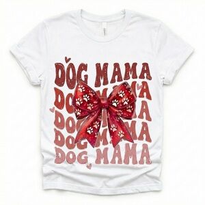 Gildan White Dog Mama Tee with Red Bow